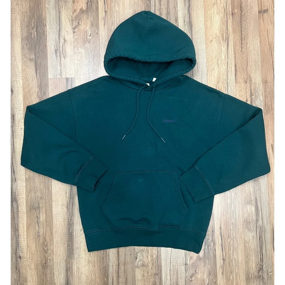 Levi’s‎ Relaxed Hoodie XS Forest Green Logo Pullover Cotton Blend Unisex